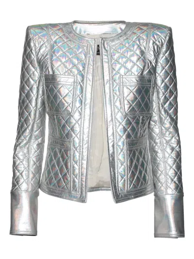 Pre-owned Balmain Quilted Jacket In Silver