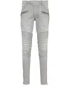 Balmain Biker Jeans In Grey Quilted Denim In Grey