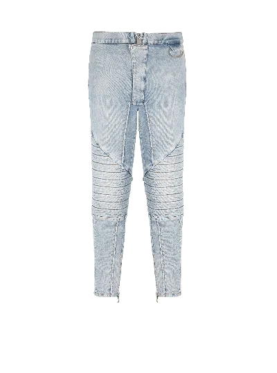 Balmain Quilted Knee Pad Denim Jeans In Blue