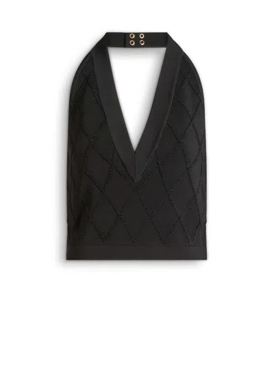 Balmain Quilted Knit Halterneck Top In Black