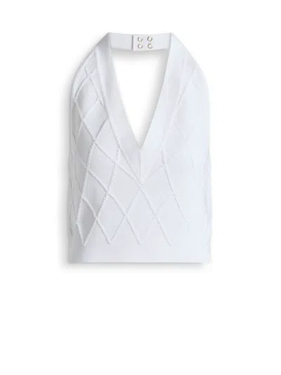 Balmain Quilted Knit Halterneck Top In White