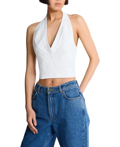 Balmain Quilted Knit Halterneck Top In White
