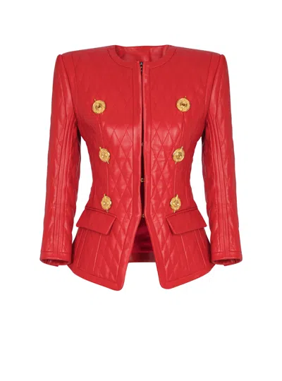 Balmain Sd To Sd 2 Pkts Lambskin Quilted Jacket In Red