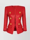Balmain Quilted Lambskin Jacket Gold Buttons In Red