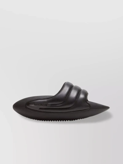 Balmain Quilted Lambskin Platform Slide Sandals In Black