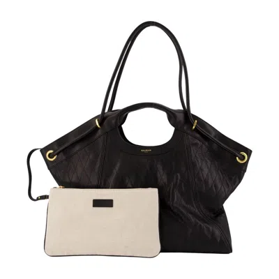 Balmain Quilted Lambskin Tote Bag In Black