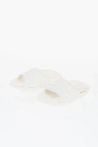 Balmain Quilted Leather B-it-puffy Sandals With Golden Logo And Chun In White