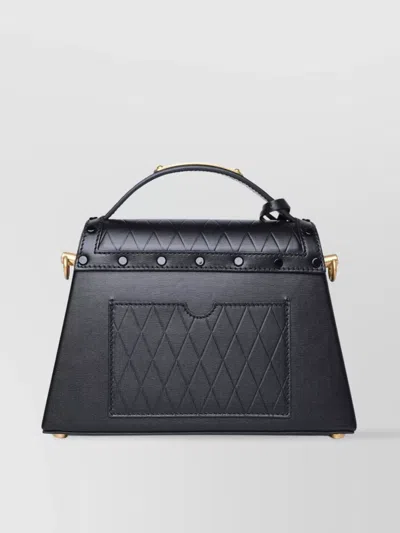 Balmain Quilted Leather Bag With Studded Top Handle In Black