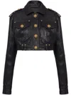BALMAIN BLACK QUILTED LEATHER CROPPED JACKET