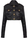 Balmain Black Quilted Leather Cropped Jacket In Black