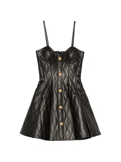 Balmain Quilted Leather Mini Dress In Black