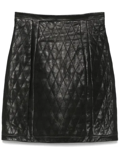 Balmain Quilted Leather Mini Skirt In Black