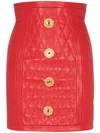 Balmain Quilted Leather Mini Skirt In Rot