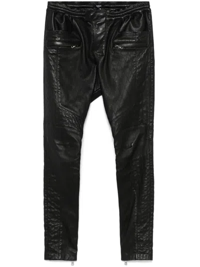 Balmain Quilted Leather Trousers In Black