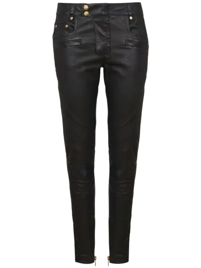 Balmain Quilted Leather Trousers In Black