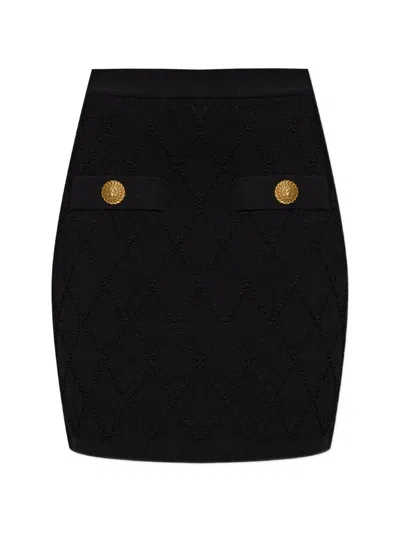 Balmain Diamond-quilted Lion-head Mini Skirt In Black