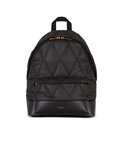 Balmain Quilted Nylon Backpack With Diamond Motif In Black