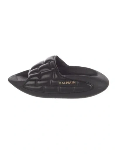 Pre-owned Balmain Quilted Pattern Leather Mules In Black