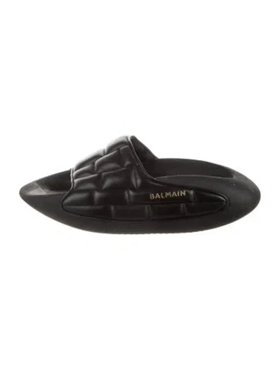 Pre-owned Balmain Quilted Pattern Leather Slides In Black