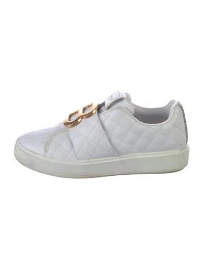 Pre-owned Balmain Quilted Pattern Leather Sneakers In White