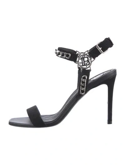 Pre-owned Balmain Quilted Pattern Suede Sandals In Black