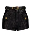 Balmain Black Quilted Leather Shorts In Black