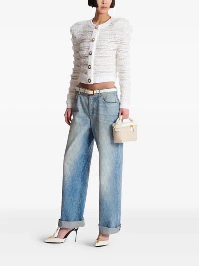Balmain Quilted Straight Light Jeans In Blue