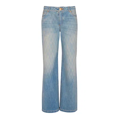 Balmain Quilted Straight Light Jeans In Blue