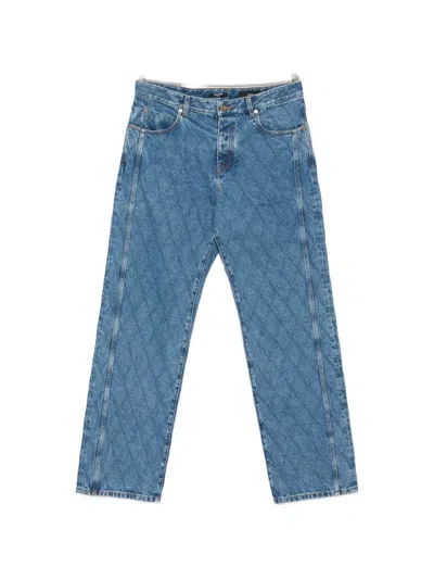 Balmain Quilted Straight-leg Jeans In Blue