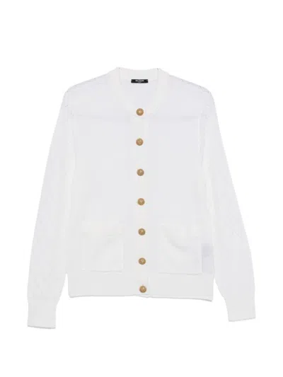 Balmain Quilted Wool Cardigan In White