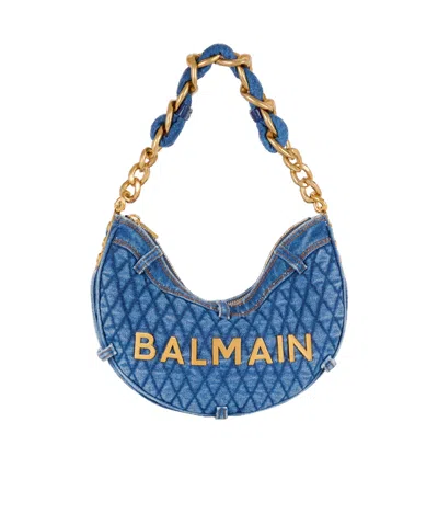 Balmain Quilted Zipper Shoulder Bag In Blue