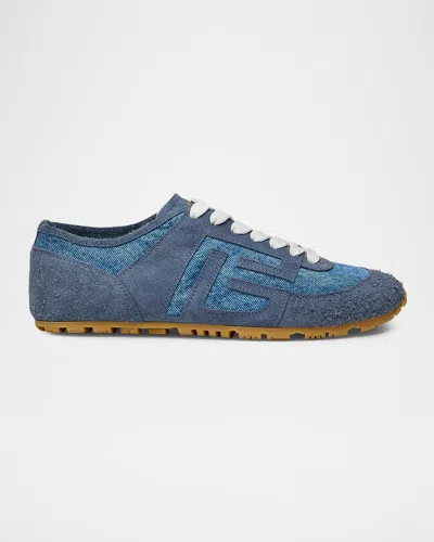 Balmain Racer 45 Denim And Suede Low-top Sneakers In Blue