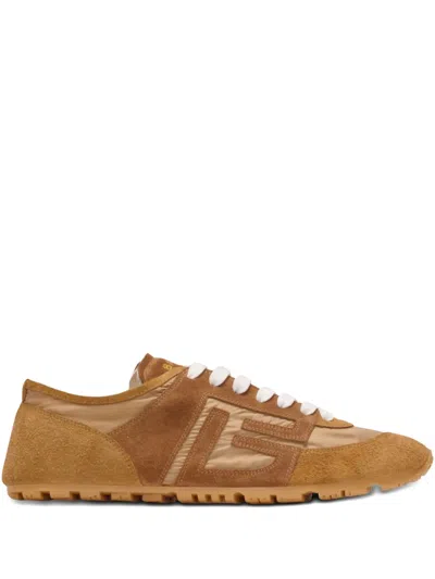 Balmain Beige Calf Leather Bos Taurus Athletic Sneakers In Brown