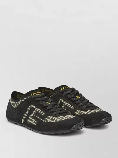 Balmain Racer 45 Monogram Jacquard Lace Up Sneakers In Black