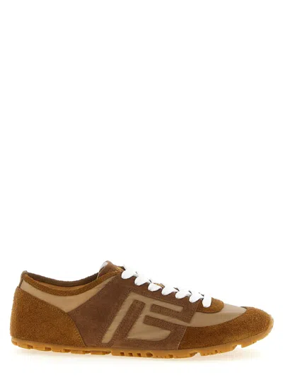 Balmain Beige Calf Leather Bos Taurus Athletic Sneakers In Brown