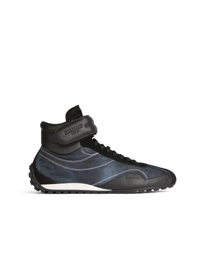 Balmain Racing Mid-top Trainers In Nylon And Leather In Black
