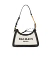 Balmain B-army Shoulder Bag In Raffia And Leather In Black