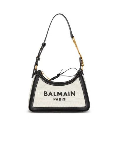 Balmain Raffia B-army Shoulder Bag In Gray