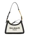 Balmain B-army Shoulder Bag In Raffia And Leather In Neutrals