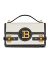 Balmain B-buzz 24 Shoulder Bag In Raffia And Calfskin In White