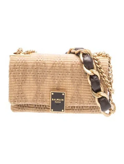 Pre-owned Balmain Raffia Crossbody Bag Small In Neutrals