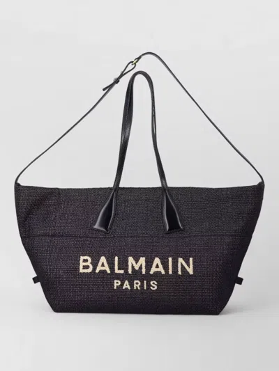 Balmain Raffia Medium Tote Structured Leather Handles