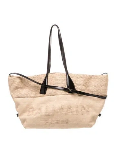 Pre-owned Balmain Raffia Shoulder Bag In Neutral