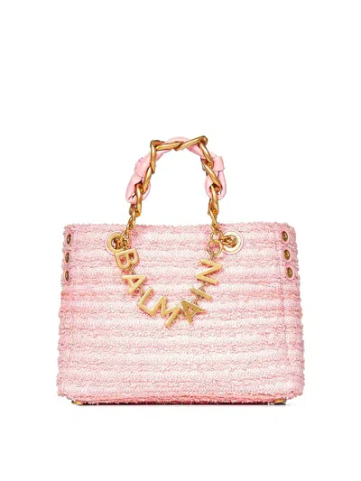 Balmain Raffia Small 1945 Soft Shopper Bag In Nude