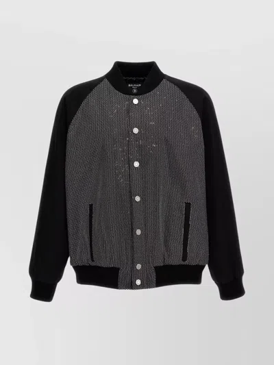 BALMAIN RAGLAN CRYSTAL BOMBER JACKET