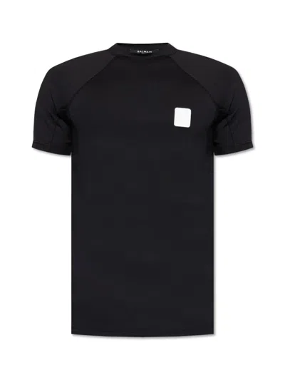 Balmain Raglan Logo Patch T-shirt In Black