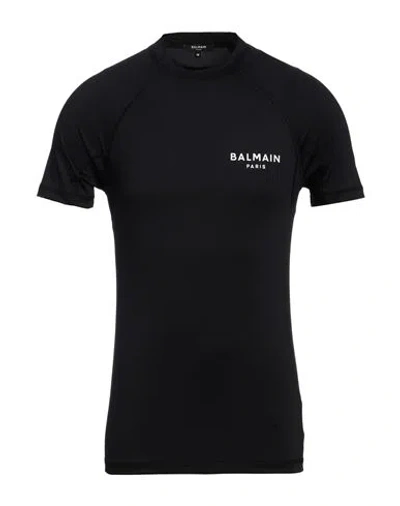 Balmain Raglan Short Sleeves T-shirt Man T-shirt Black Size L Polyamide, Elastane