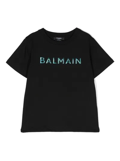 Balmain Kids' Raised-logo Cotton T-shirt In Black