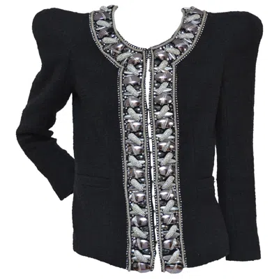 Pre-owned Balmain Rare  Spring 2009 Rtw Crystals And Faux Pearls Embellished Jacket 36 Fr In Black