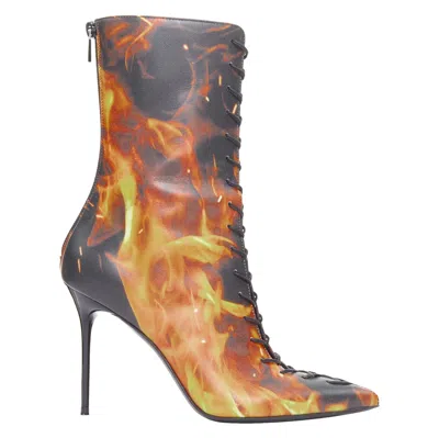 Pre-owned Balmain Rare  Uria Black Orange Burning Flame Fire Corset Lace Boots Eu39 In Red
